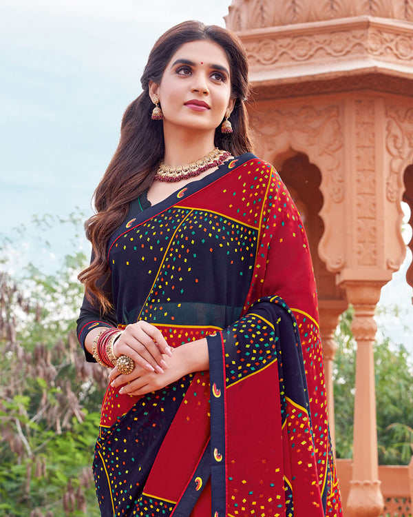 Vishal Prints Navy Blue Printed Georgette Saree With Fancy Border