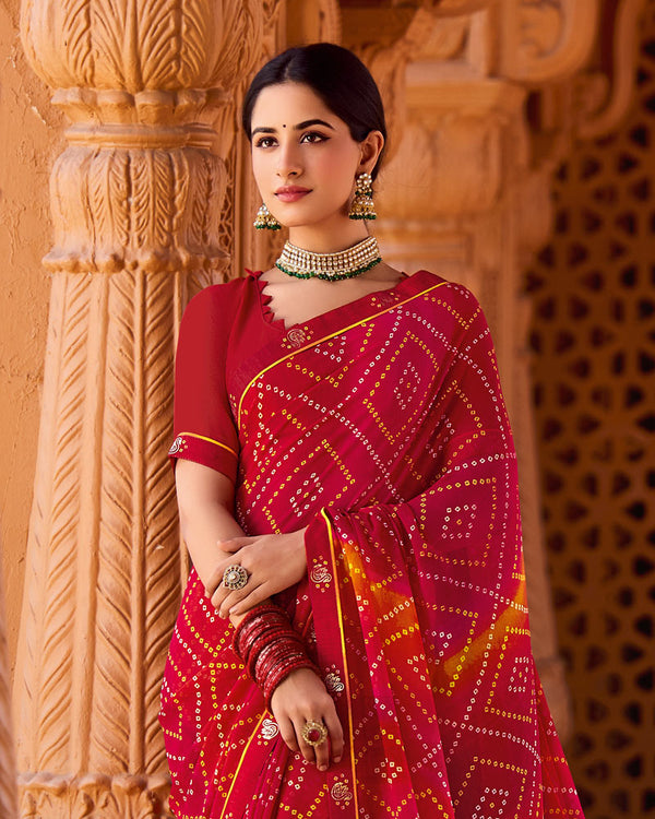 Vishal Prints Shiraz Red Printed Georgette Saree With Fancy Border