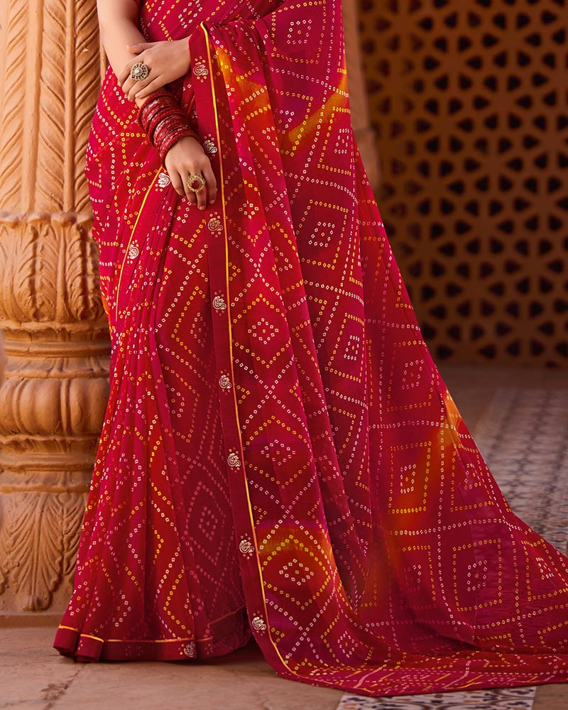 Vishal Prints Shiraz Red Printed Georgette Saree With Fancy Border