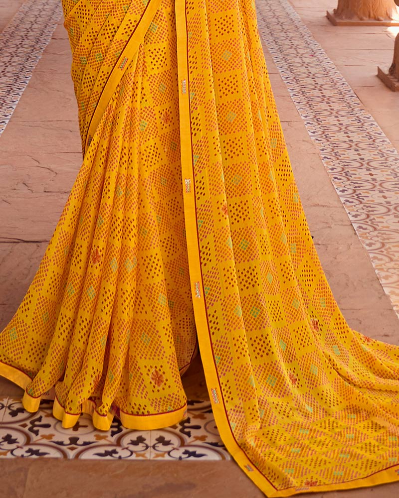 Vishal Prints Chrome Yellow Printed Chiffon Saree With Fancy Border