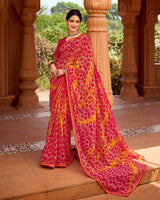 Vishal Prints Raspberry Red Printed Georgette Saree With Fancy Border