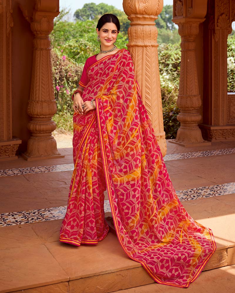 Vishal Prints Raspberry Red Printed Georgette Saree With Fancy Border