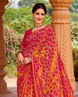 Vishal Prints Raspberry Red Printed Georgette Saree With Fancy Border