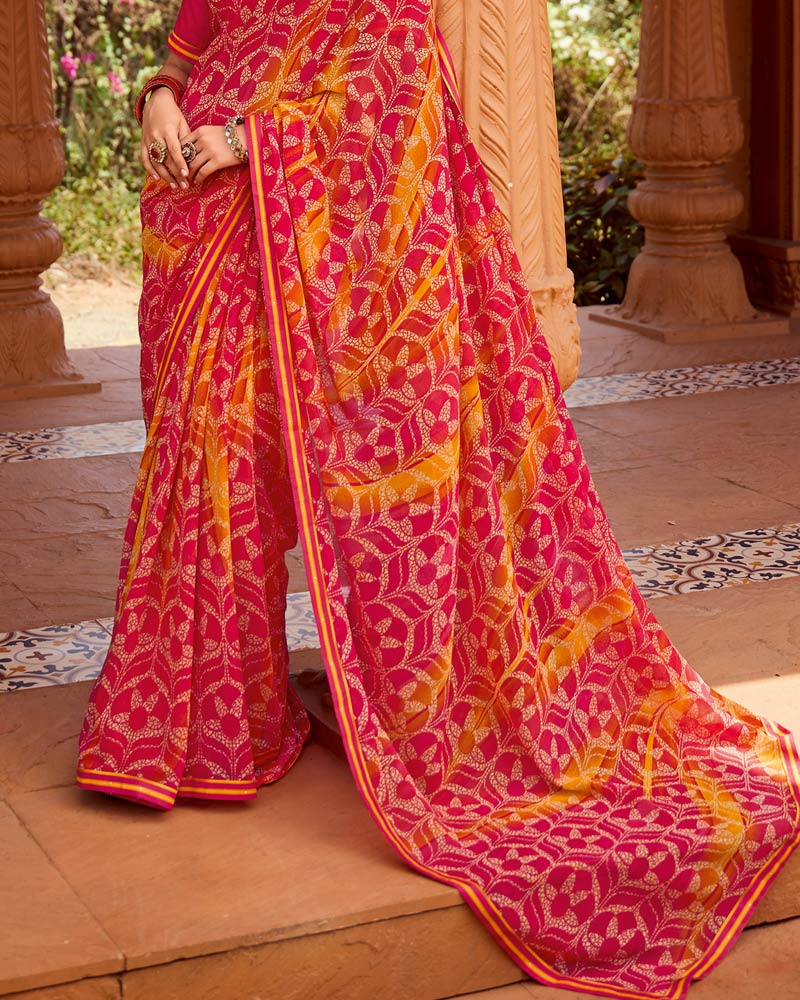 Vishal Prints Raspberry Red Printed Georgette Saree With Fancy Border
