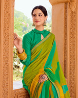 Vishal Prints Multi Green Printed Georgette Saree With Fancy Border