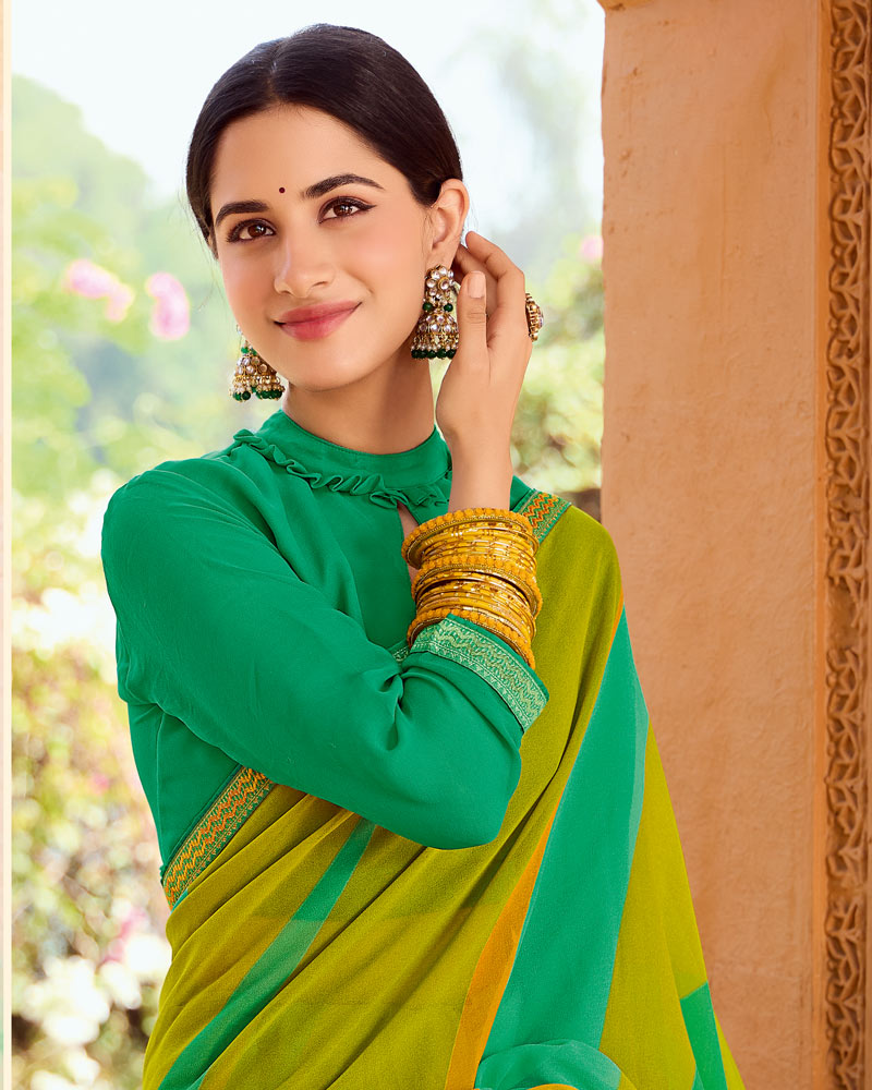 Vishal Prints Multi Green Printed Georgette Saree With Fancy Border