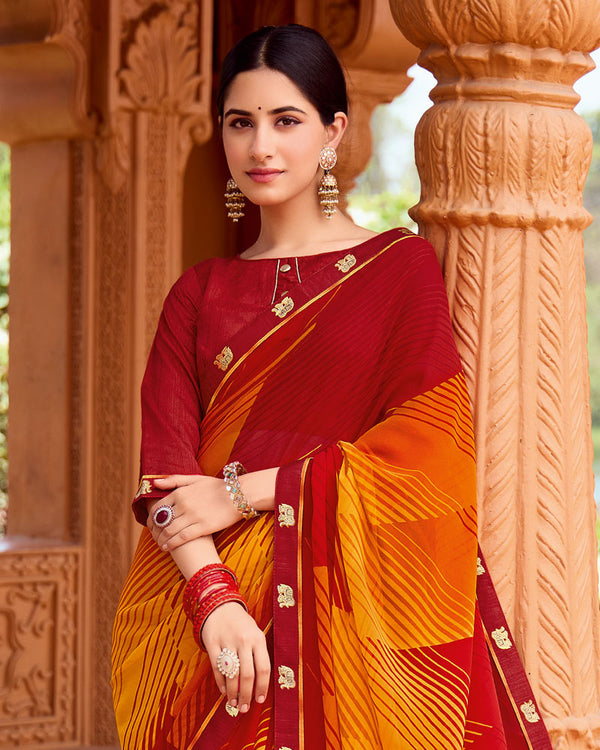 Vishal Prints Brick Red Printed Georgette Saree With Fancy Border