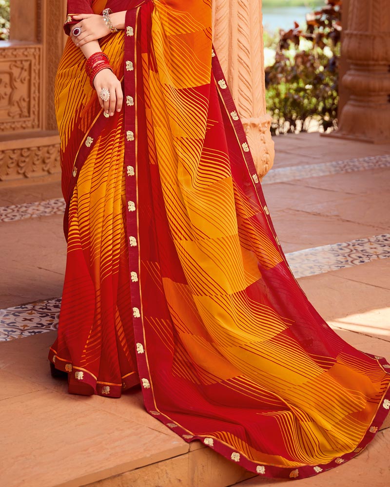 Vishal Prints Brick Red Printed Georgette Saree With Fancy Border