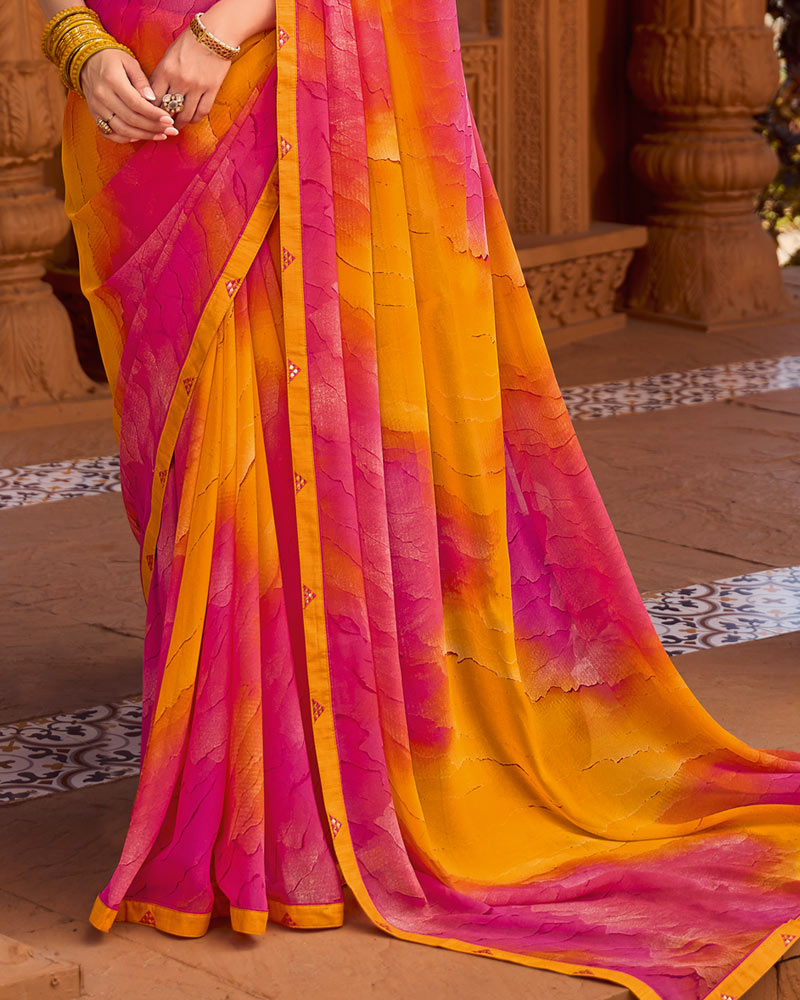 Vishal Prints Carmine Pink Printed Georgette Saree With Fancy Border