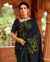 Vishal Prints Charcoal Black Printed Georgette Saree With Fancy Border