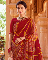 Vishal Prints Paprika Red Printed Georgette Saree With Fancy Border