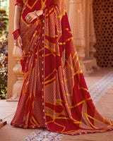 Vishal Prints Paprika Red Printed Georgette Saree With Fancy Border
