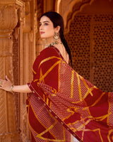 Vishal Prints Paprika Red Printed Georgette Saree With Fancy Border