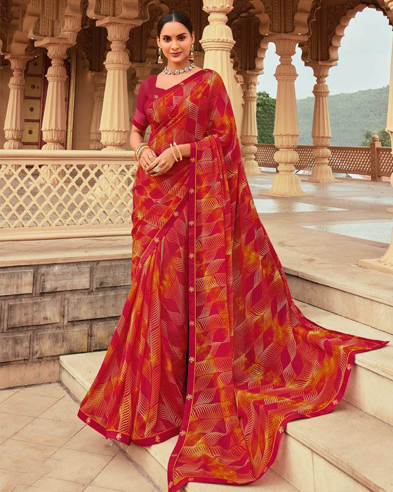 Vishal Prints Chili Red Printed Georgette Saree With Fancy Border