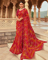 Vishal Prints Chili Red Printed Georgette Saree With Fancy Border
