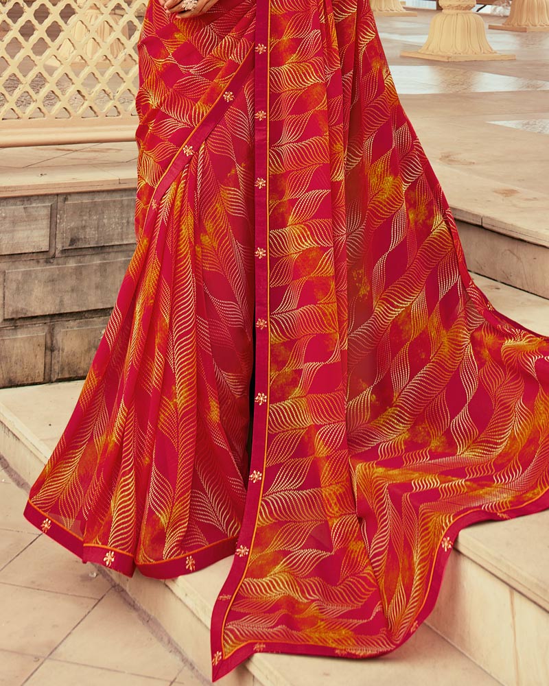 Vishal Prints Chili Red Printed Georgette Saree With Fancy Border