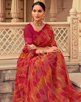 Vishal Prints Chili Red Printed Georgette Saree With Fancy Border