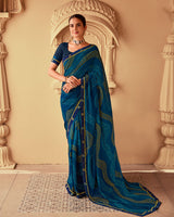 Vishal Prints Prussian Blue Printed Georgette Saree With Fancy Border