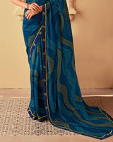 Vishal Prints Prussian Blue Printed Georgette Saree With Fancy Border
