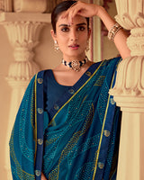 Vishal Prints Prussian Blue Printed Georgette Saree With Fancy Border