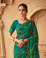 Vishal Prints Deep Sea Green Printed Georgette Saree With Fancy Border