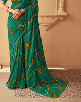 Vishal Prints Deep Sea Green Printed Georgette Saree With Fancy Border