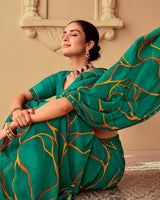 Vishal Prints Deep Sea Green Printed Georgette Saree With Fancy Border