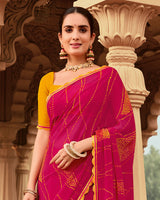 Vishal Prints Pinkish Red Printed Georgette Traditional Print Saree With Cut Work Border