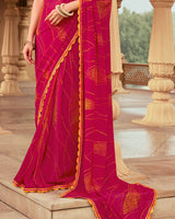 Vishal Prints Pinkish Red Printed Georgette Traditional Print Saree With Cut Work Border