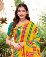 Vishal Prints Burnt Yellow Printed Georgette Saree With Fancy Border