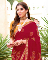 Vishal Prints Brick Red Printed Georgette Saree With Fancy Border