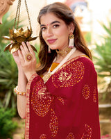 Vishal Prints Brick Red Printed Georgette Saree With Fancy Border
