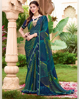 Vishal Prints Nile Blue Printed Georgette Saree With Fancy Border