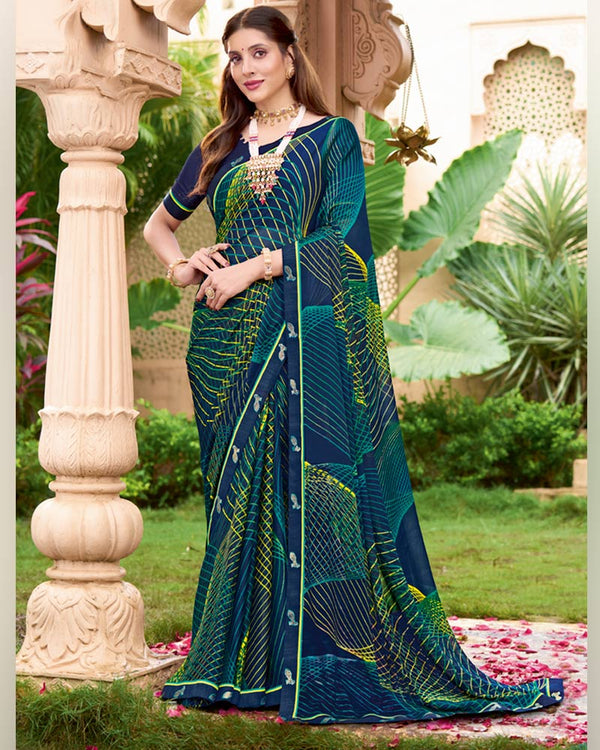 Vishal Prints Nile Blue Printed Georgette Saree With Fancy Border