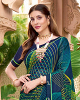 Vishal Prints Nile Blue Printed Georgette Saree With Fancy Border