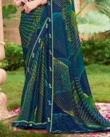 Vishal Prints Nile Blue Printed Georgette Saree With Fancy Border