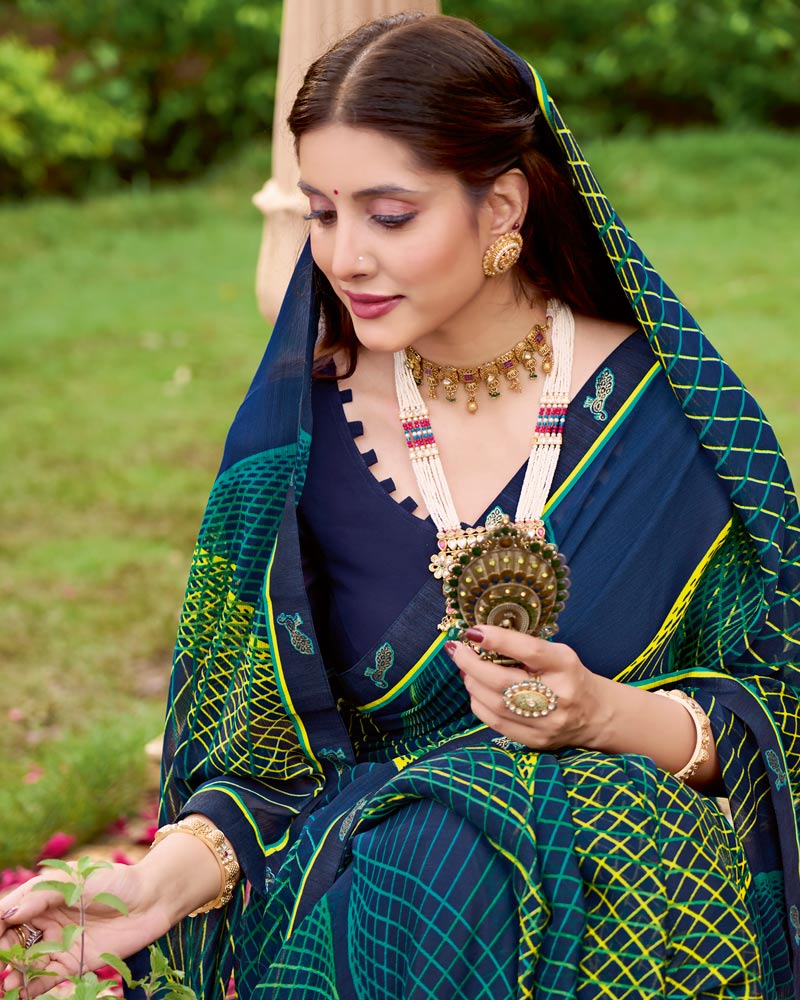 Vishal Prints Nile Blue Printed Georgette Saree With Fancy Border