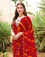 Vishal Prints Milano Red Printed Georgette Saree With Fancy Border