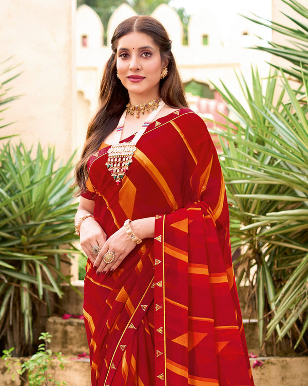 Vishal Prints Milano Red Printed Georgette Saree With Fancy Border