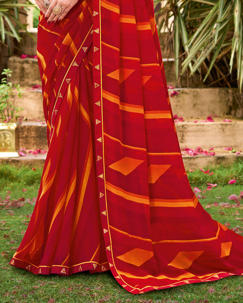 Vishal Prints Milano Red Printed Georgette Saree With Fancy Border