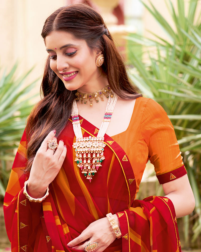 Vishal Prints Milano Red Printed Georgette Saree With Fancy Border