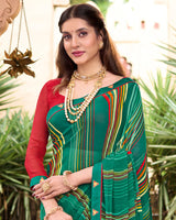 Vishal Prints Pine Green Printed Georgette Saree With Fancy Border