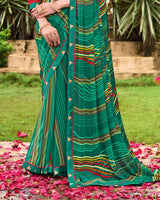 Vishal Prints Pine Green Printed Georgette Saree With Fancy Border