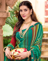Vishal Prints Pine Green Printed Georgette Saree With Fancy Border