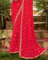 Vishal Prints Lava Red Printed Georgette Saree With Fancy Border