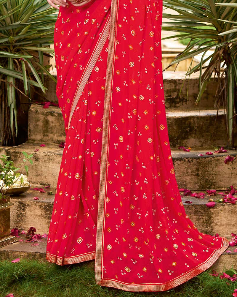 Vishal Prints Lava Red Printed Georgette Saree With Fancy Border