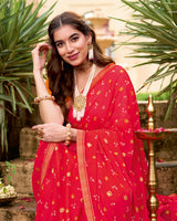 Vishal Prints Lava Red Printed Georgette Saree With Fancy Border