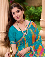 Vishal Prints Ocean Blue Printed Georgette Saree With Fancy Border