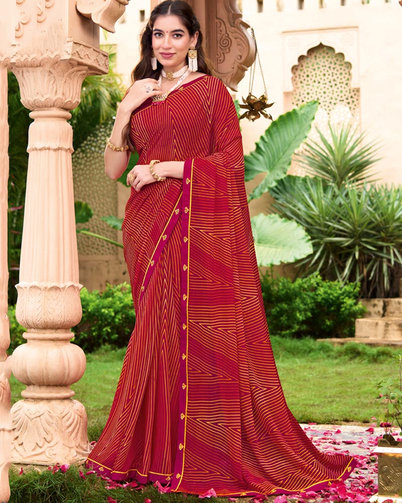 Vishal Prints Purplish Red Printed Georgette Saree With Fancy Border