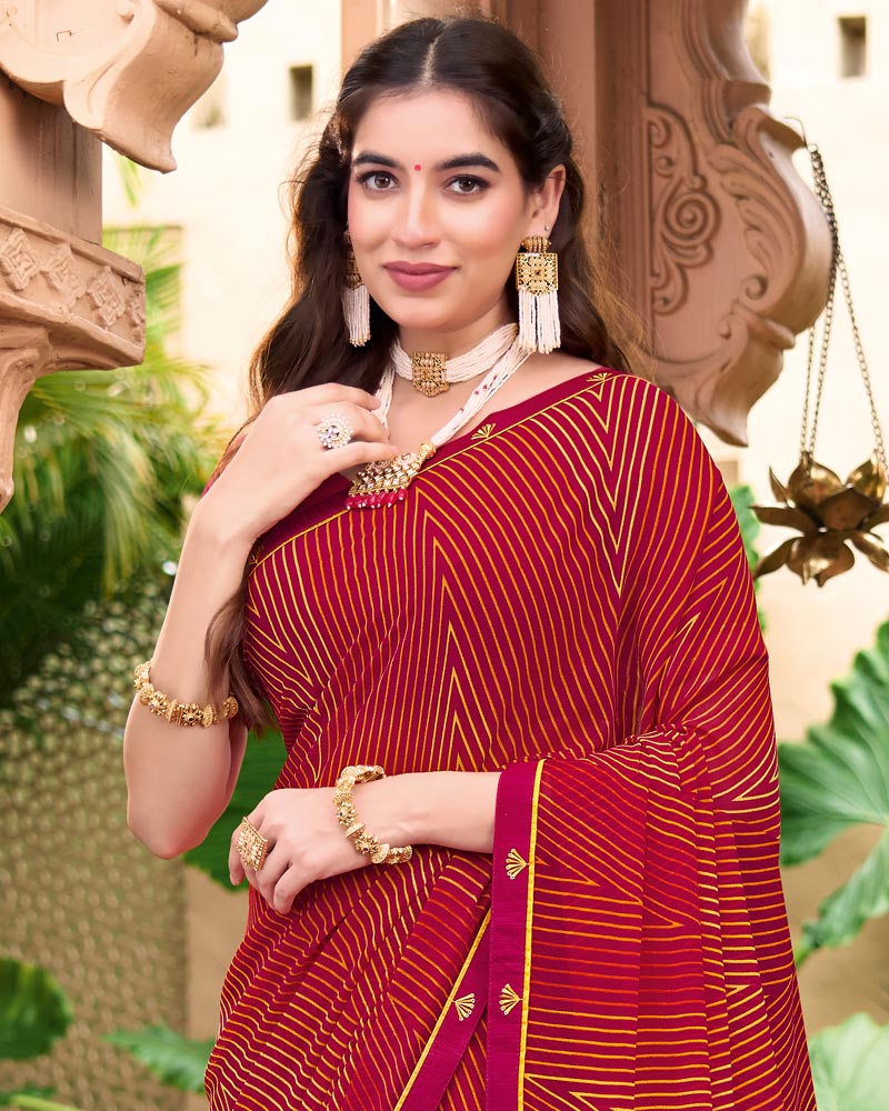 Vishal Prints Purplish Red Printed Georgette Saree With Fancy Border